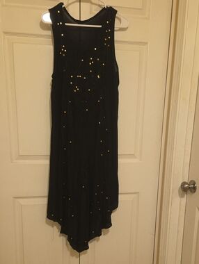 Rivieras Black Sleeveless Asymmetric Hem Swimsuit Coverup with Gold Sequins